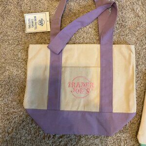 Trader joe's Mini canvas tote bag. pastel color. purple.